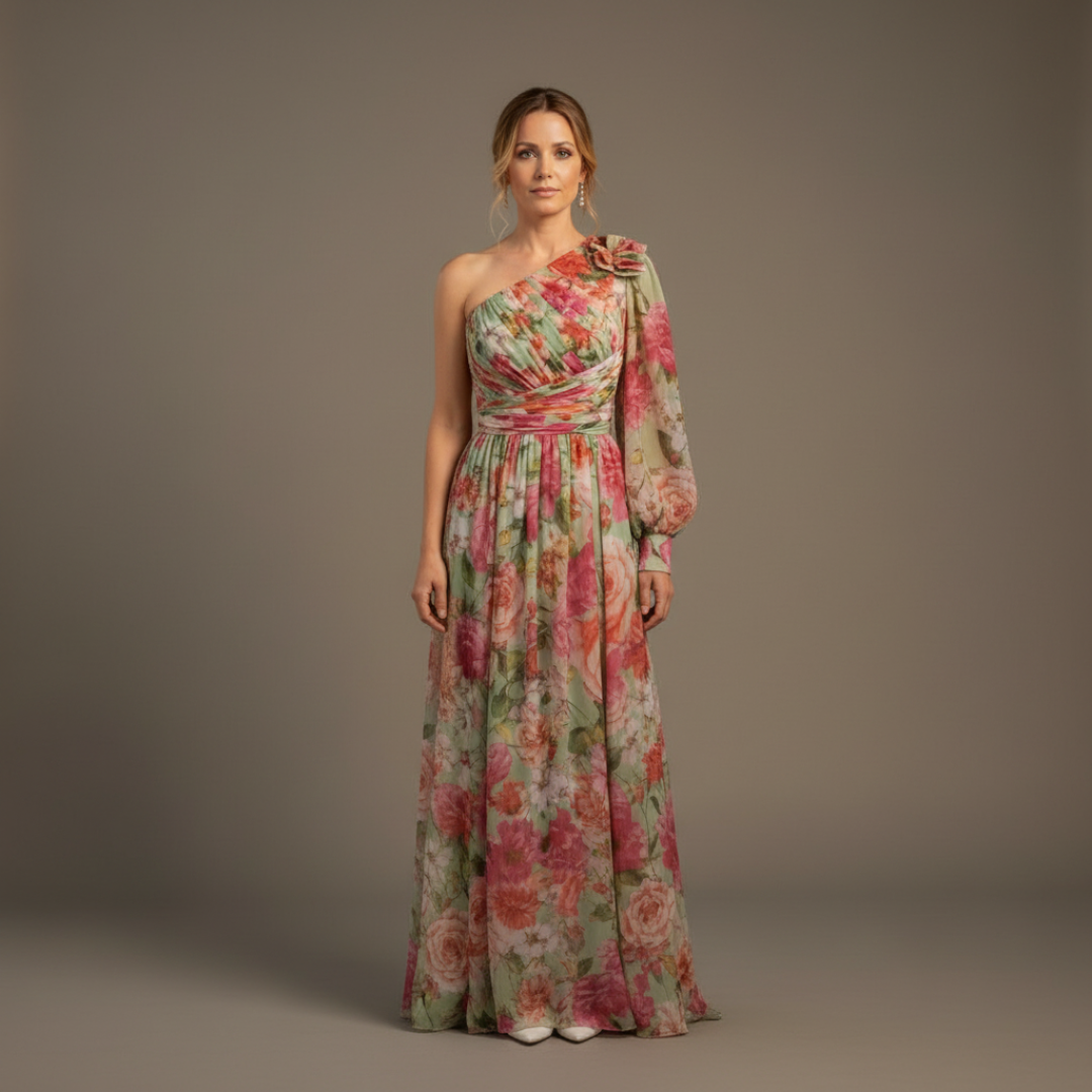 Rochie Lungă Asimetrică cu Imprimeu Floral pentru Femei